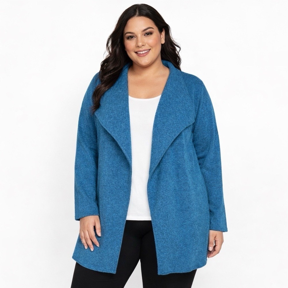 Eileen Fisher Woman Lambswool & Cashmere 3XL Cardigan Sweater Teal Quiet Luxury‎